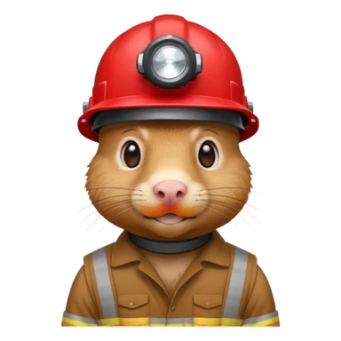 a mole rat, red helmet, headlamp, worker cloth sticker