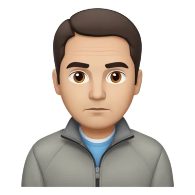 Hispanic actor in his 50s with light skin, round face, wide jaw. Lively brown eyes, thick eyebrows. Short brown hair with receding hairline. Neutral-serious expression. Wearing a casual gray jacket. sticker
