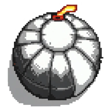 Classic round black bomb with lit fuse, white highlight, simple pixel art style sticker