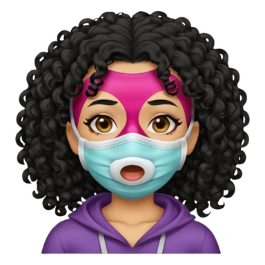 a pretty tan bratz girl with black curly hair. no makeup, looking sick, wearing a mask, coughing sticker