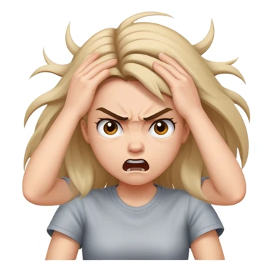 An emoji of a girl’s face pulling her hair, looking very angry, and pulling her hair really hard because she’s extremely mad sticker