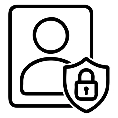 simple modern icon of portrait rights with generic human silhouette and lock or shield symbol representing privacy and rights, minimal color, clean lines, suitable for legal or informational use sticker