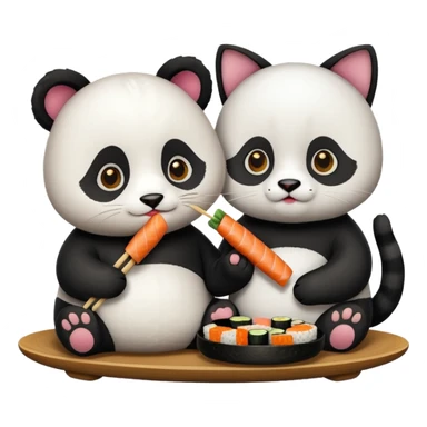 panda and cat eatting sushi together sticker
