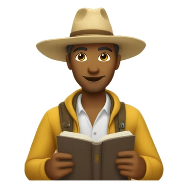 mexican tourism host, wearing adventure clothes, with not too dark brown skin, reading a book  sticker