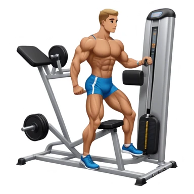 side-view bodybuilder using gym calf-raise machine sticker