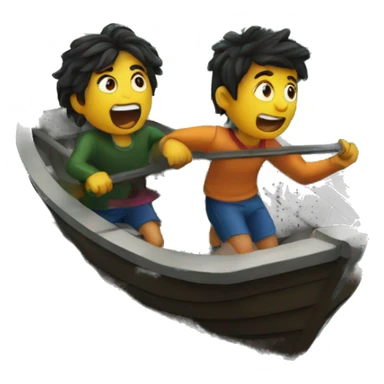 two friends escaping in boat in stormy ocean sticker