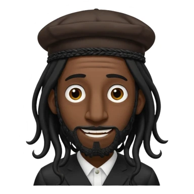 Jewish man emoji with long dread black hair on the sides and jewish judaism hat, long big nose and crooked teeth sticker