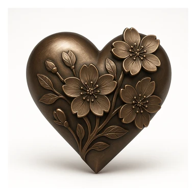pink heart with sakura flowers, bronze style sticker