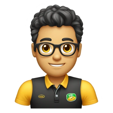 Menino de 16 anos empresário um pouco gordinho, pele pardo, blusa polo preta, marketeiro do digital sticker