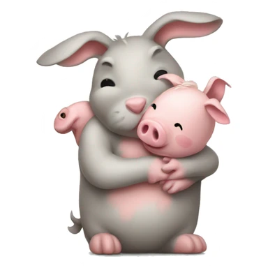 Bunny Hugging a pig sticker