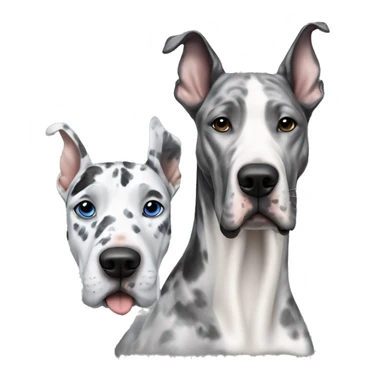 Asian man next to blue Merle great dane sticker
