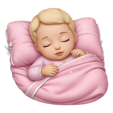 Sleeping baby in a light pink blanket with a white bow on top of it sticker