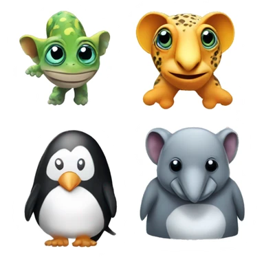 chameleon, chetah, elephant and penguin combined int one sticker