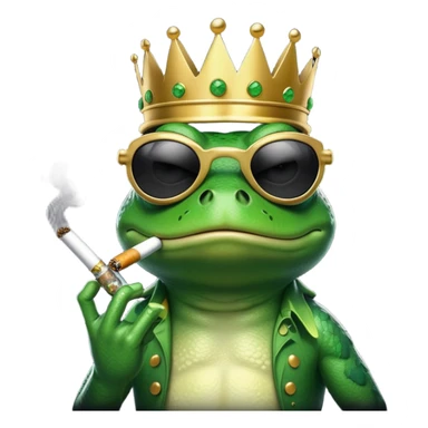 gangster frog wearing a gold crown smoking a marijuana joint, cool sunglasses sticker