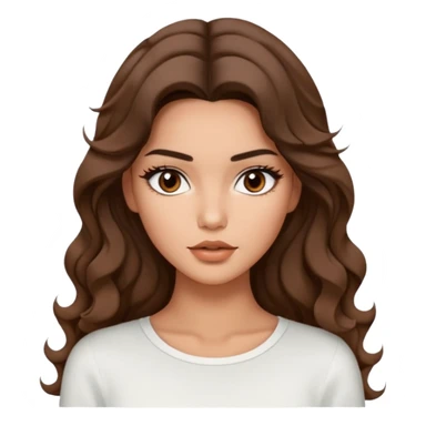 Beautiful woman model  large breasts  with brown  monolid narrow eyes tan skin, full lips  long curled hair model white  top Kendal Jenner  sticker