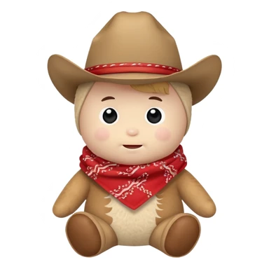A cuddly baby cowboy plush toy with a red bandana and chubby cheeks sticker