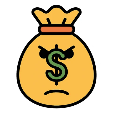 angry bag of money icon with color and black outlines sticker