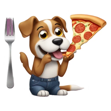 Dog eating pizza with a fork sticker