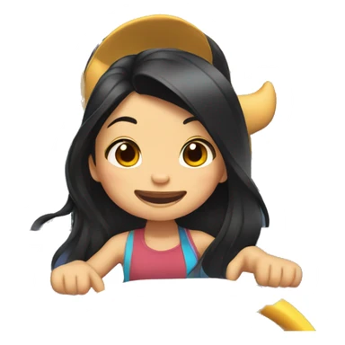 Asian girl long dark hair on a roller coaster with stitch sticker