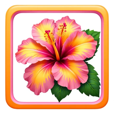 orange yellow and pink hibiscus flower inside a square  sticker