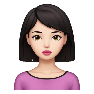 my hair is dark brown almost black, reaching my shoulder. the haircut is wolfcut, pretty lasher hut not thick. slightly pink lips. sticker