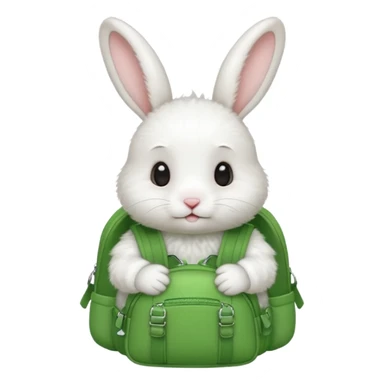 baby white rabbit wear green backpack sticker