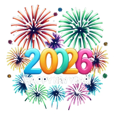 "Happy New Year 2026" in backdrop of colourful fireworks in outline  sticker