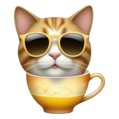 cat with sunglasses and a cup of tea sticker