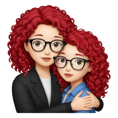 une star de Kpop asiatique avec les cheveux noir  qui fait un câlin a une fille qui a des lunette et des cheveux rouge et bouclé  sticker