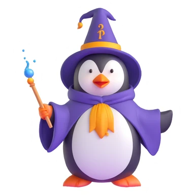 penguin wizard casting a spell sticker