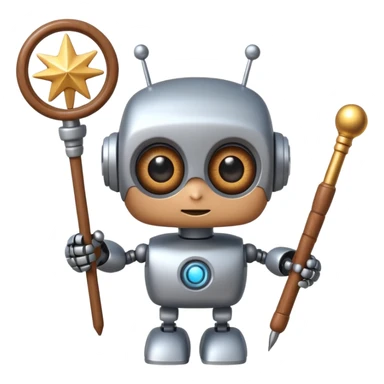 A cute robot is holding a magic wand sticker