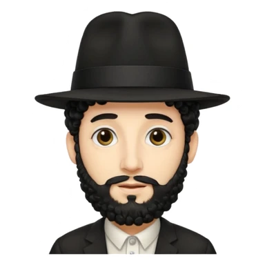 Stereotypical jewish man, rabbi, with curly hair and a hat sticker