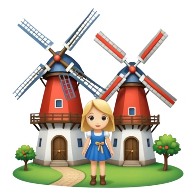 Dutch windmill with cute girl sticker