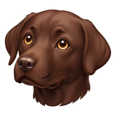Cinematic Noble Chocolate Labrador Portrait Emoji, Poised and regal, with a robust, muscular build and a rich, glossy chocolate Fur, deep-set soulful brown eyes, Simplified yet sharp and sophisticated features, highly detailed, glowing with a soft, dignified glow, high shine, intelligent and gentle, stylized with an air of confidence, focused and attentive, soft glowing outline, capturing the essence of a watchful and loving companion, so majestic it feels as though it could bound out of the screen with effortless authority! sticker