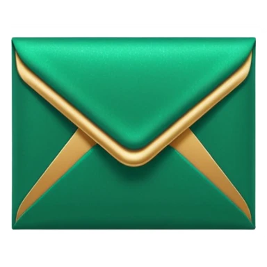 3D minimal envelope icon with subtle star or sparkle accent, matte finish, deep green (#0B3D2C), gold (#C9B037) sparkle, Apple style, sleek and premium, soft shadow, transparent background sticker