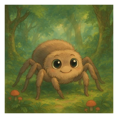 cute spider, ghibli style, charming and whimsical sticker