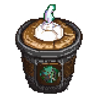 plastic cappuccino cup with lid, pixel art style sticker