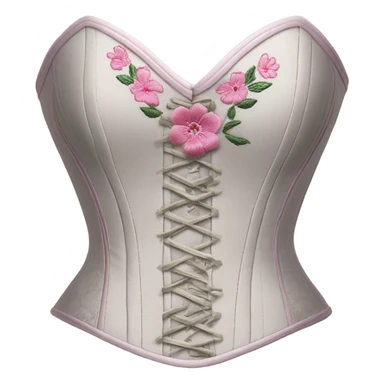Sage corset with pink flower embroidery, isolated sticker