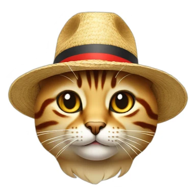 Cat with a straw hat with a red line One Piece sticker