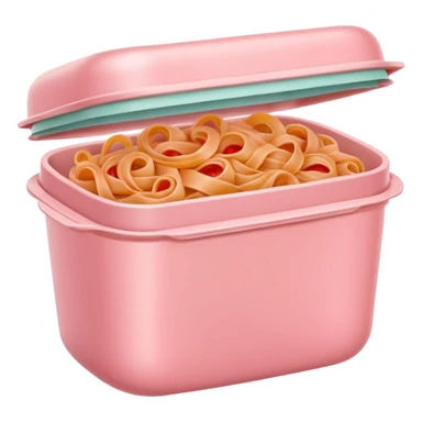 pastel pink food container with tomato pasta inside sticker