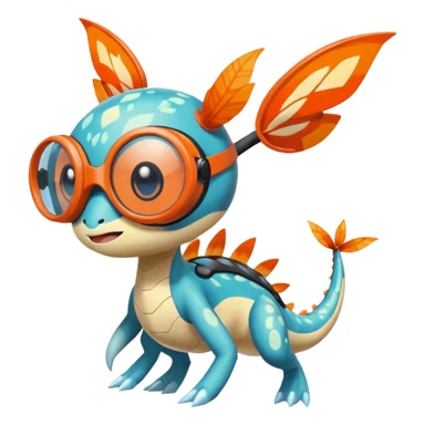 Bluish Splash-patterned emotional sparky sparky boom boom painful Meloetta-Guilmom-Salandit-Flygon-Pokémon-Fakémon-fusion-hybrid-creature with orange goggles on eyes sticker