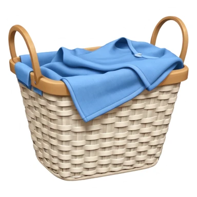 white LAUNDRY BASKET WITH FOLDED blue CLOTHES sticker