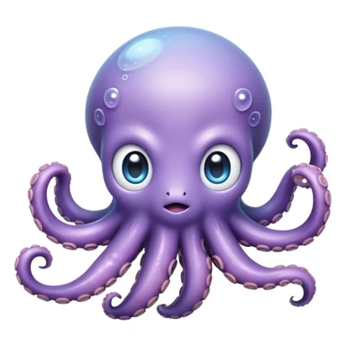 Meme-Worthy Floating Baby Octopus Portrait Emoji, Drifting gracefully in the water with soft, curled tentacles and a dreamy, weightless posture, showcasing a smooth, rounded light blue-purple body with mesmerizingly large, gentle eyes gazing into the abyss, Simplified yet poetically expressive features, highly detailed, glowing with a soft, celestial marine glow, high shine, quiet and mystical, stylized with an air of deep-sea serenity, soft glowing outline, capturing the essence of a tiny, peaceful cephalopod floating endlessly in the infinite beauty of the ocean depths! sticker