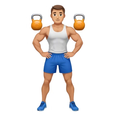 strong man with blue shorts holding kettlebell sticker