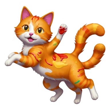 Chat roux qui saute dans la peinture sticker