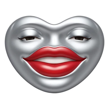 A seductive pair of slightly parted lips emoji made of liquid silver chrome, smooth glossy metallic surface, soft sensual curves, subtle reflections, luxury sexy aesthetic, minimal iOS emoji style, centered composition, clean white background, soft studio lighting, no text sticker
