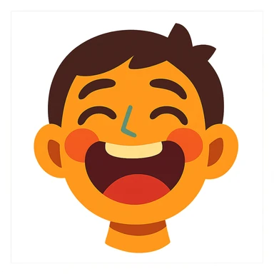vibrant toon style face with eyes closed, big open-mouthed laugh, blushing sticker