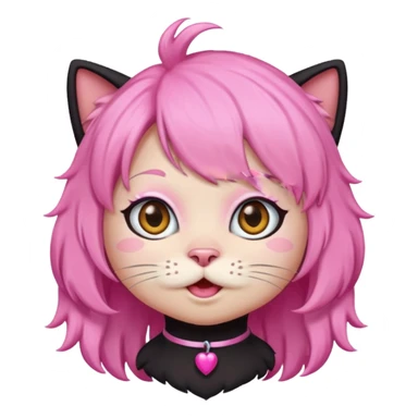 Black cat wearing a pink hair wig sticker