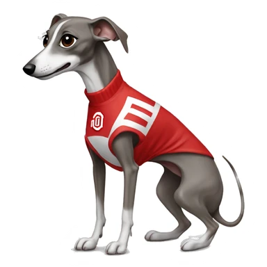 Italian greyhound wearing an Ohio state jersey sticker