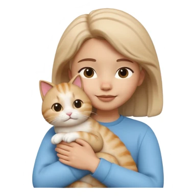 "Apple Memoji style 3D character, a young person gently petting and hugging a cute fluffy cat, peaceful and happy facial expressions, soft studio lighting, clean 3D clay render, vibrant colors, minimalist aesthetic, high detail, high resolution, isolated on a plain white background." sticker